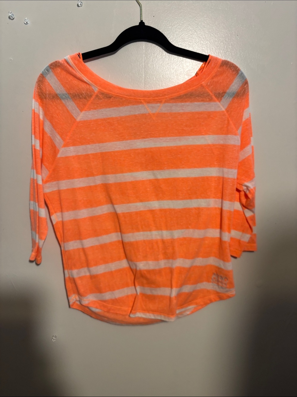 Aeropostale Neon Orange and White Striped Long Sleeve Top
